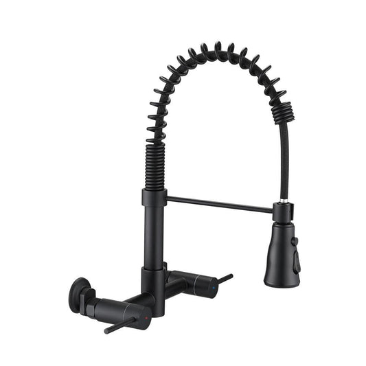  Double Handle Pull Down Sprayer Kitchen Faucet In Matte Black