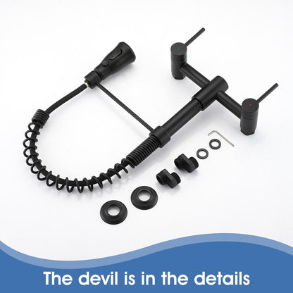  Double Handle Pull Down Sprayer Kitchen Faucet In Matte Black