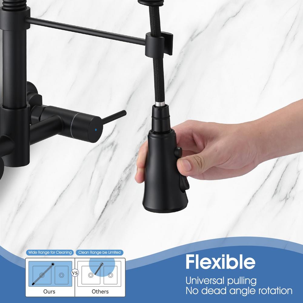  Double Handle Pull Down Sprayer Kitchen Faucet In Matte Black