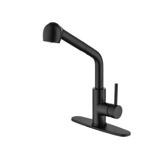  Single Handle Kitchen Sink Faucet With Pull Out Sprayer In Matte Black