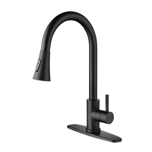  16.14 In Matte Black 360 Degree Spout Swivel Kitchen Faucet With Pull Out Spraye