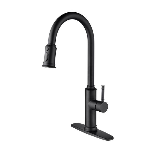  19.68 In Matte Black 360 Degree Spout Swivel Kitchen Faucet With Pull Out Spraye