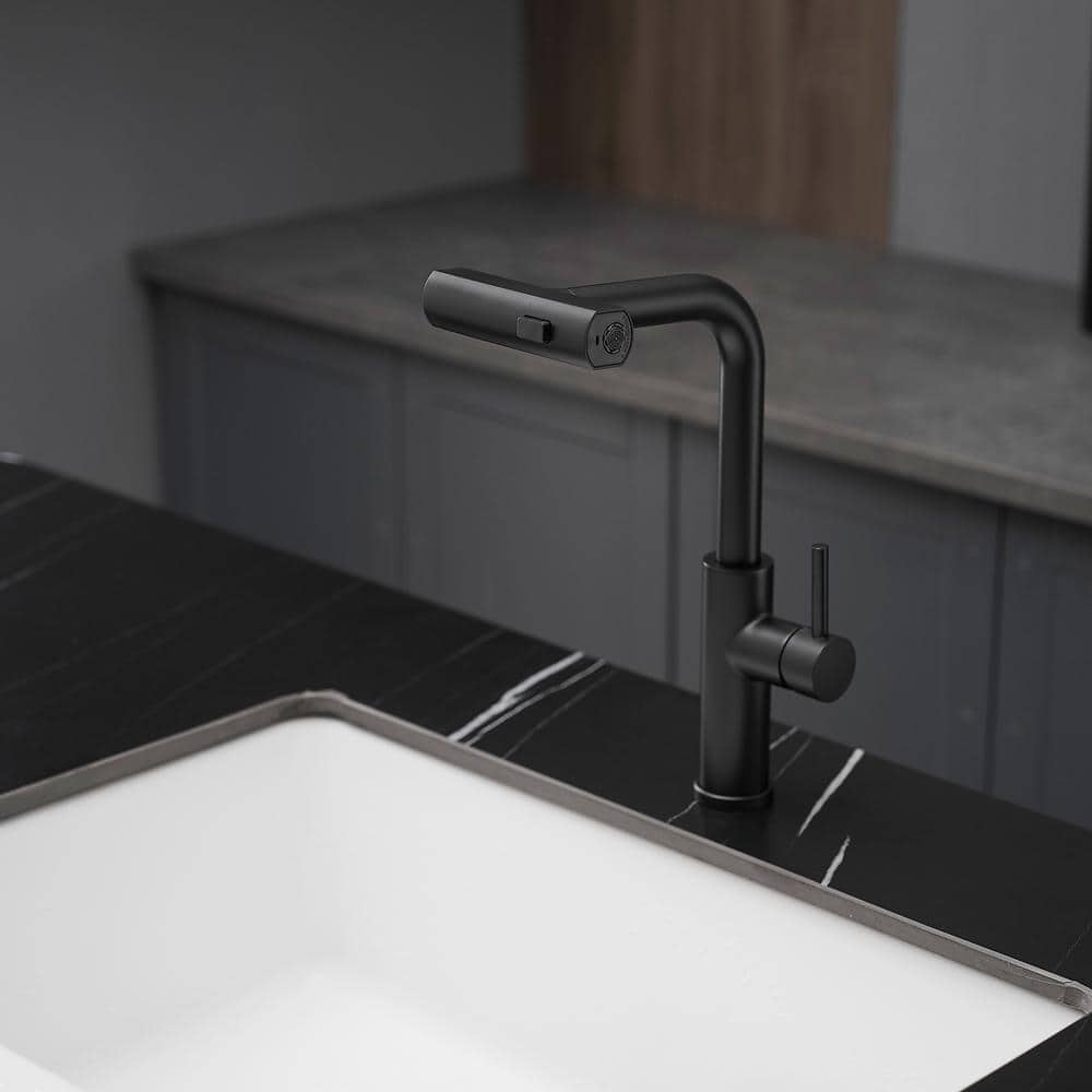  Single Handle Pull Out Kitchen Faucet In Matte Black
