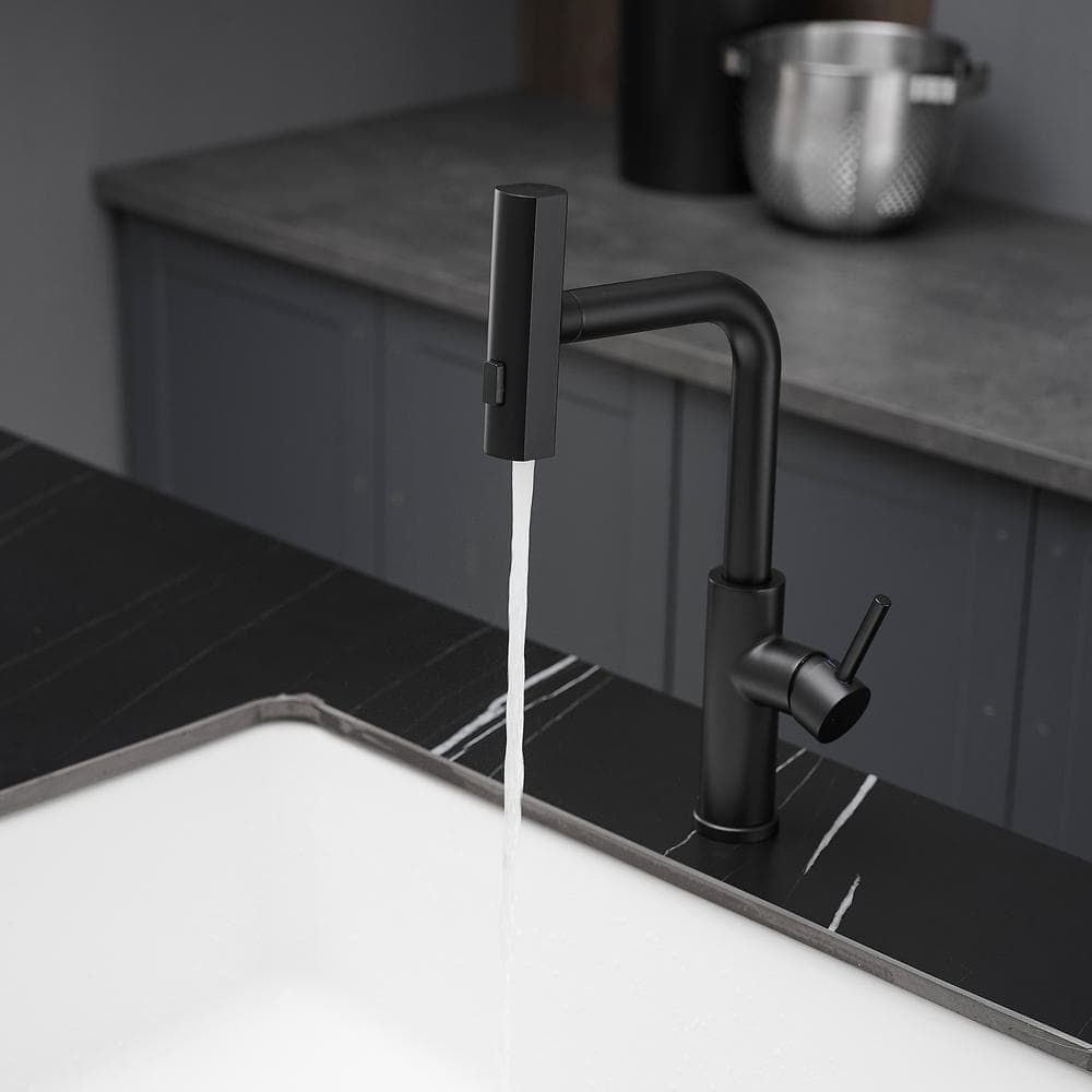  Single Handle Pull Out Kitchen Faucet In Matte Black