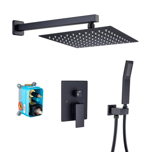  Single-Handle Rainfall 10 In. Square Shower Head Combo Set With High Pressure Wall Mounted In Matte Black