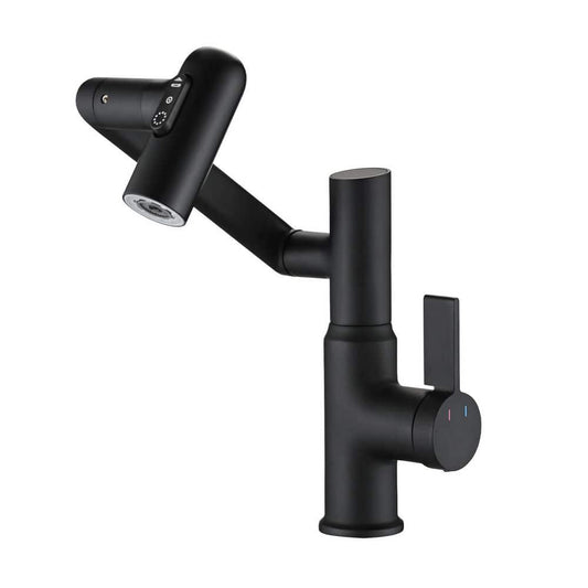  Bathroom Sink Faucet With Spray Function And Temperature Display For Anti-Skid Switch And Hot And Cold And 360° Rotary