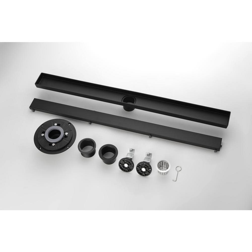  36 In. Linear Shower Drain With Removable Grate Stainless Shower Drain Included Hair Strainer In Matte Black