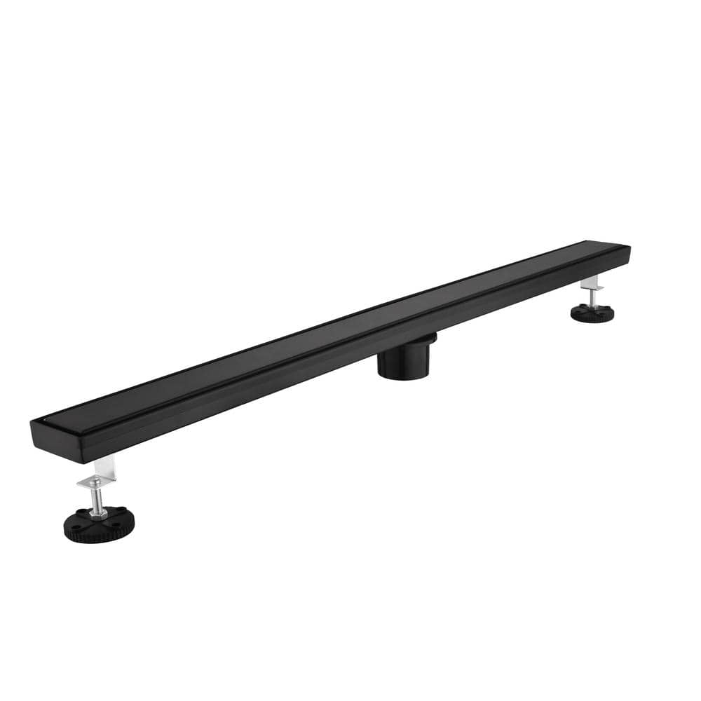  36 In. Linear Shower Drain With Removable Grate Stainless Shower Drain Included Hair Strainer In Matte Black