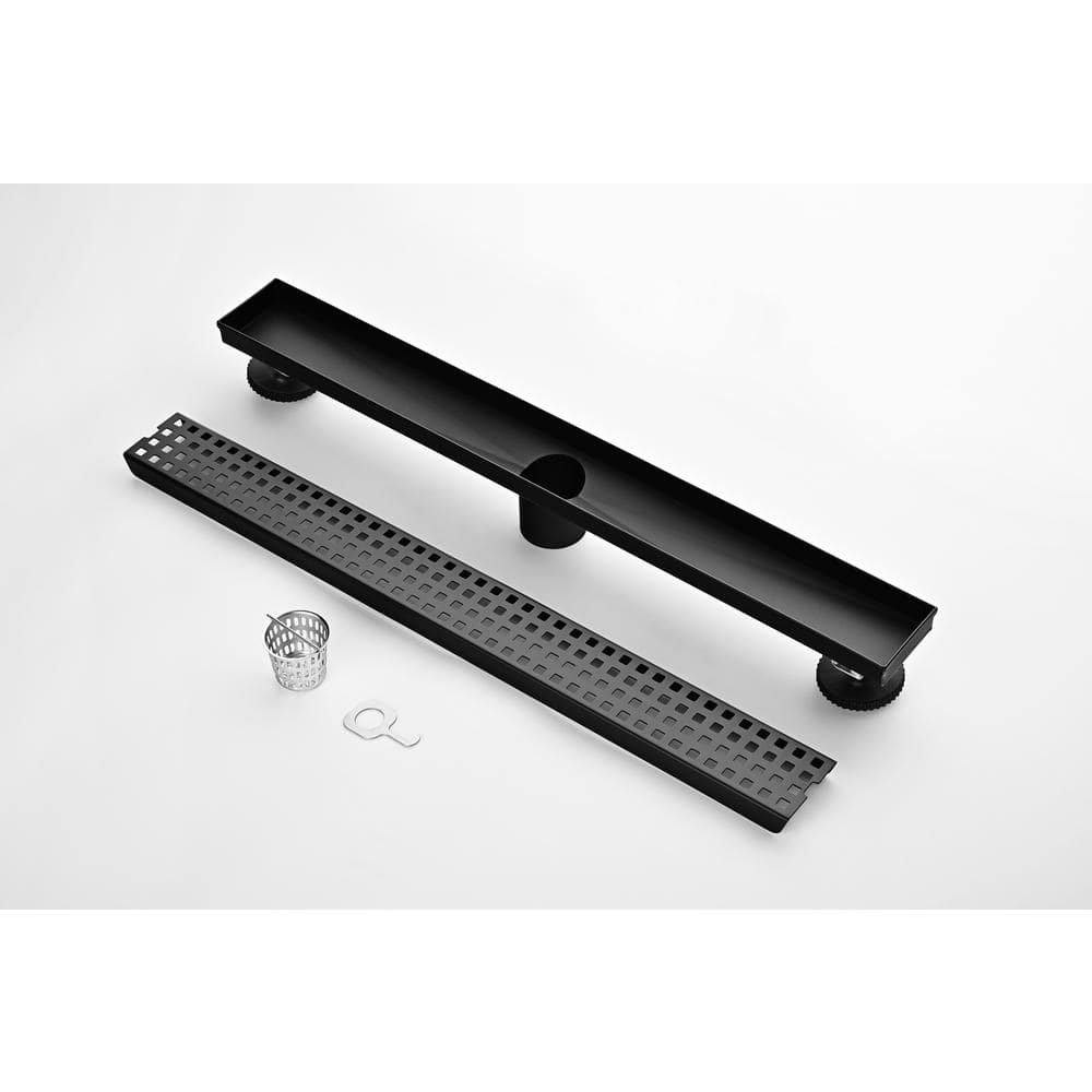  24 In. Square Shower Floor Drain With Flange, Pattern Grate Removable, Food-Grade SUS 304 Stainless Steel