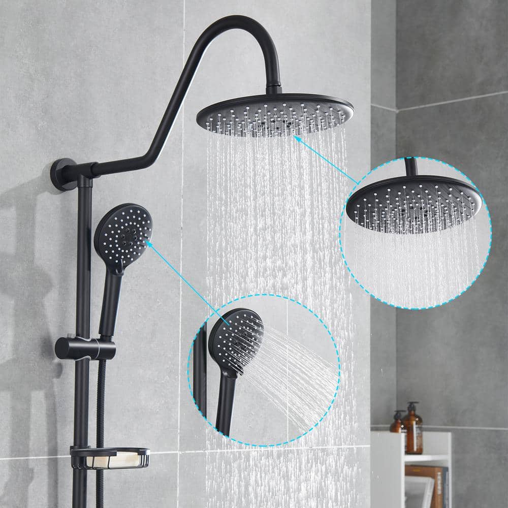  2-Spray Patterns Round Rain Shower Head With Hand Shower In Matte Black