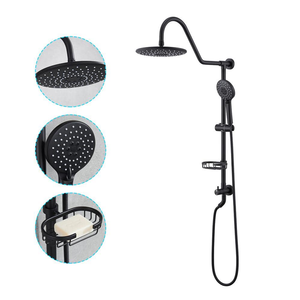  2-Spray Patterns Round Rain Shower Head With Hand Shower In Matte Black