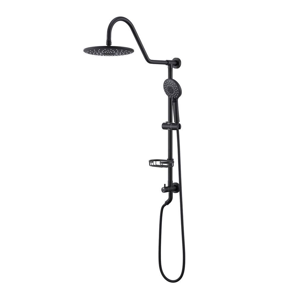  2-Spray Patterns Round Rain Shower Head With Hand Shower In Matte Black
