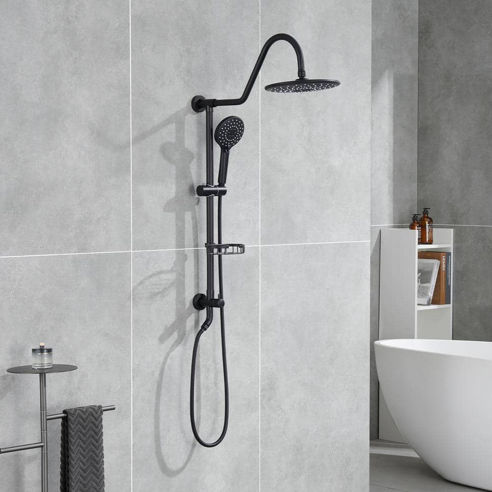  2-Spray Patterns Round Rain Shower Head With Hand Shower In Matte Black