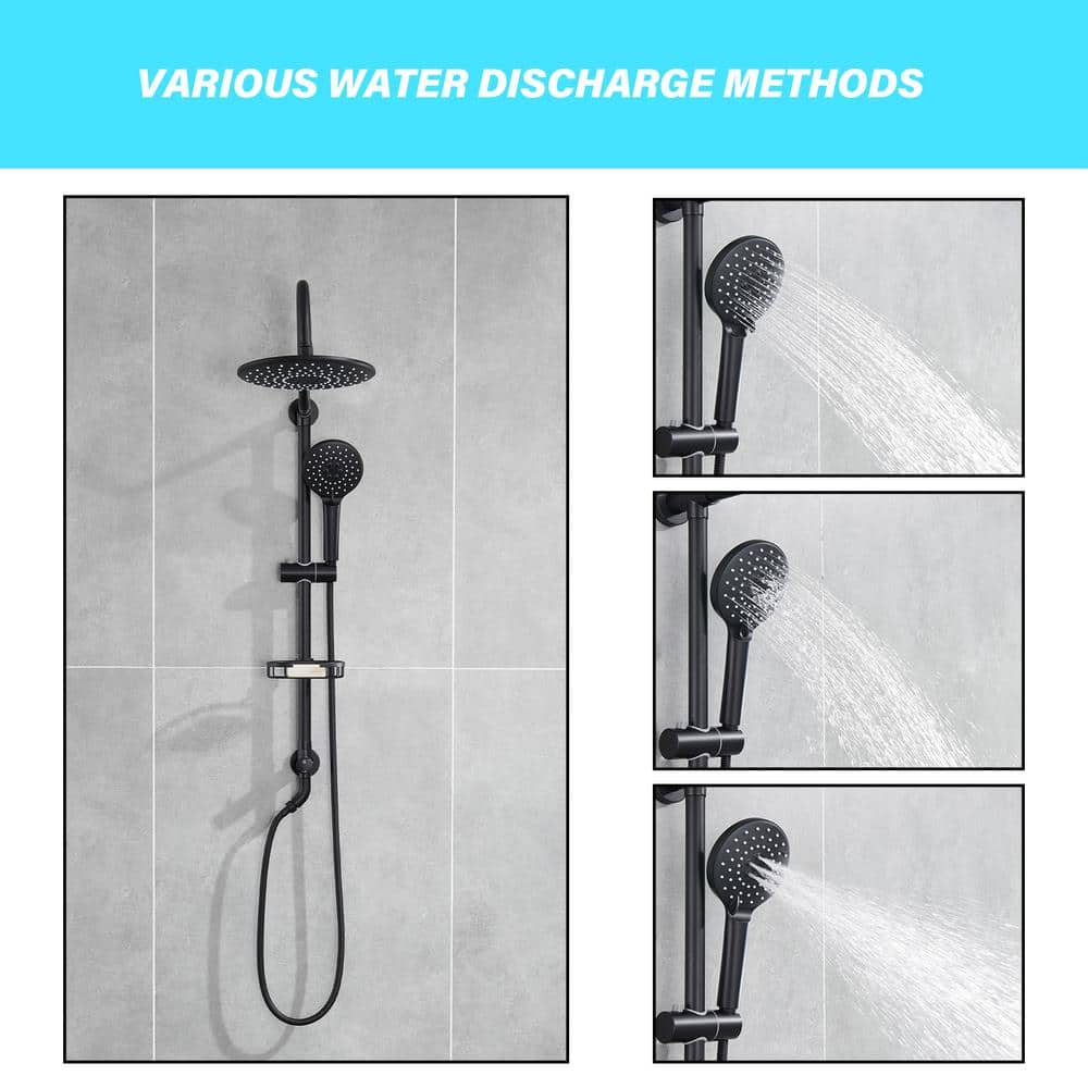  2-Spray Patterns Round Rain Shower Head With Hand Shower In Matte Black