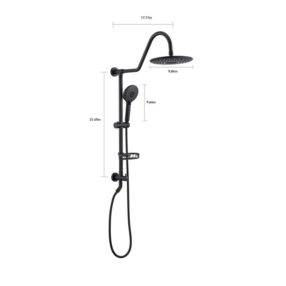  2-Spray Patterns Round Rain Shower Head With Hand Shower In Matte Black