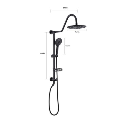  2-Spray Patterns Round Rain Shower Head With Hand Shower In Matte Black