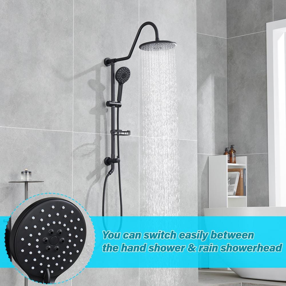 2-Spray Patterns Round Rain Shower Head With Hand Shower In Matte Black