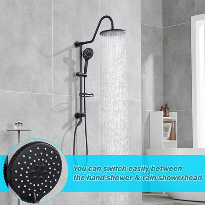  2-Spray Patterns Round Rain Shower Head With Hand Shower In Matte Black