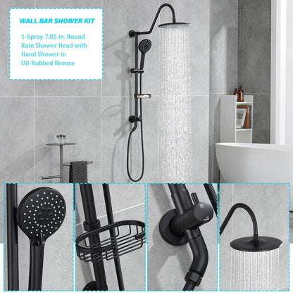  2-Spray Patterns Round Rain Shower Head With Hand Shower In Matte Black