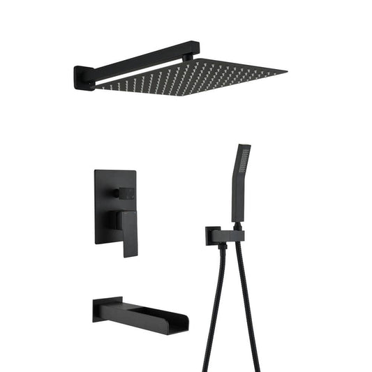  Matte Black Shower Kit 10 In. Brass Bathroom Deluxe Rain Mixed Shower Kit Wall Mounted Shower Head Shower Faucet
