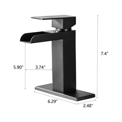 Single Handle Wall Mounted Bathroom Faucet With Deck Plate & Overflow Pop Up Drain In Matte Black