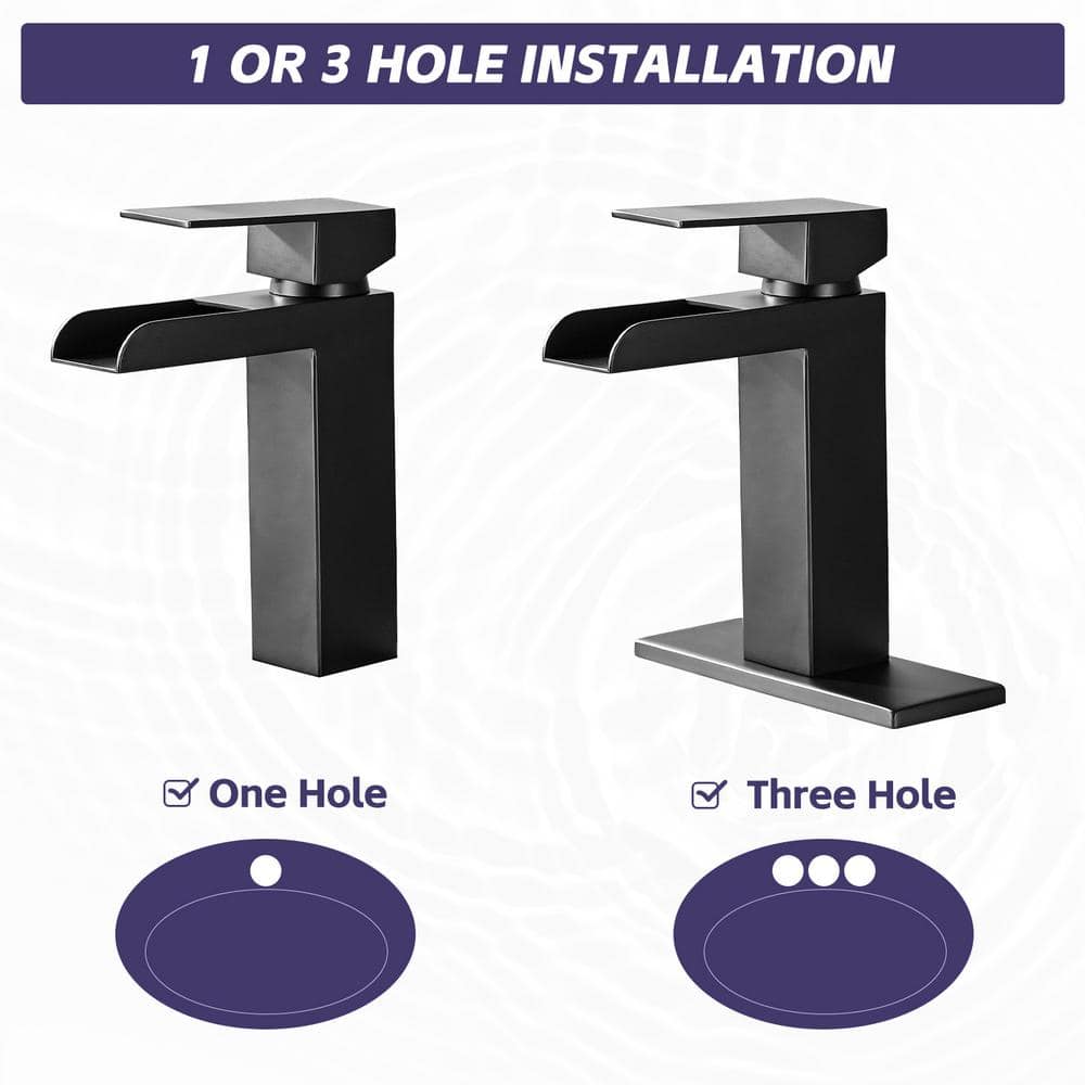 Single Handle Wall Mounted Bathroom Faucet With Deck Plate & Overflow Pop Up Drain In Matte Black