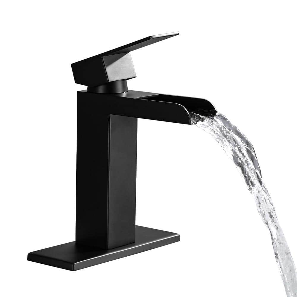  Single Handle Wall Mounted Bathroom Faucet With Deck Plate & Overflow Pop Up Drain In Matte Black