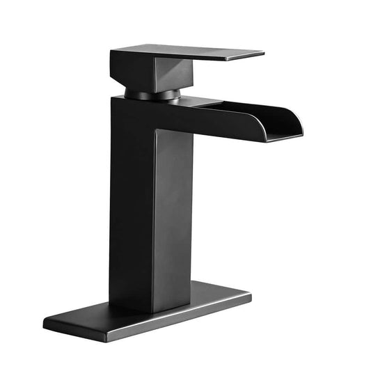  Single Handle Wall Mounted Bathroom Faucet With Deck Plate & Overflow Pop Up Drain In Matte Black