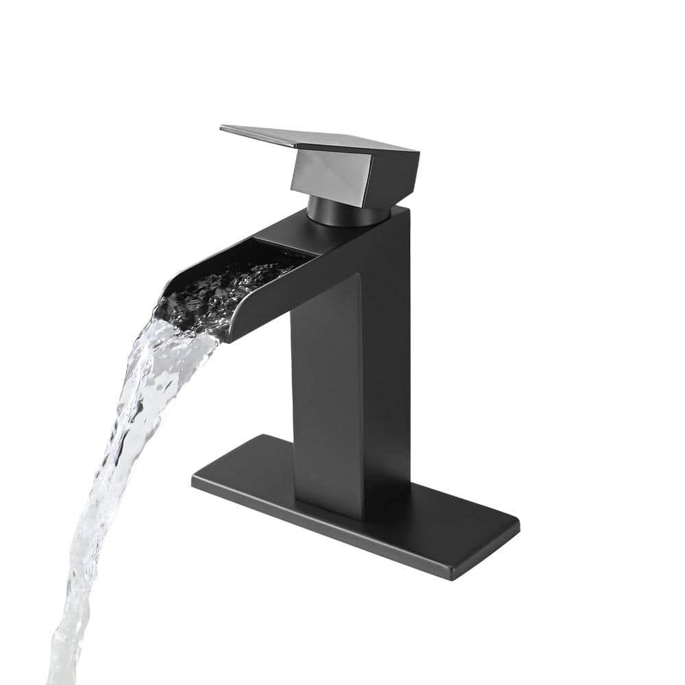  Single Handle Wall Mounted Bathroom Faucet With Deck Plate & Overflow Pop Up Drain In Matte Black