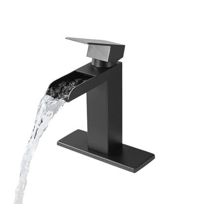  Single Handle Wall Mounted Bathroom Faucet With Deck Plate & Overflow Pop Up Drain In Matte Black