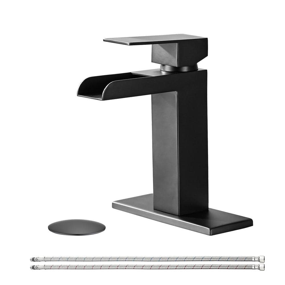  Single Handle Wall Mounted Bathroom Faucet With Deck Plate & Overflow Pop Up Drain In Matte Black