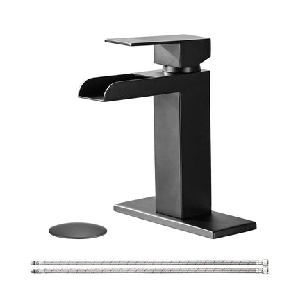  Single Handle Wall Mounted Bathroom Faucet With Deck Plate & Overflow Pop Up Drain In Matte Black