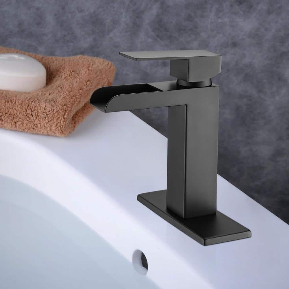  Single Handle Wall Mounted Bathroom Faucet With Deck Plate & Overflow Pop Up Drain In Matte Black