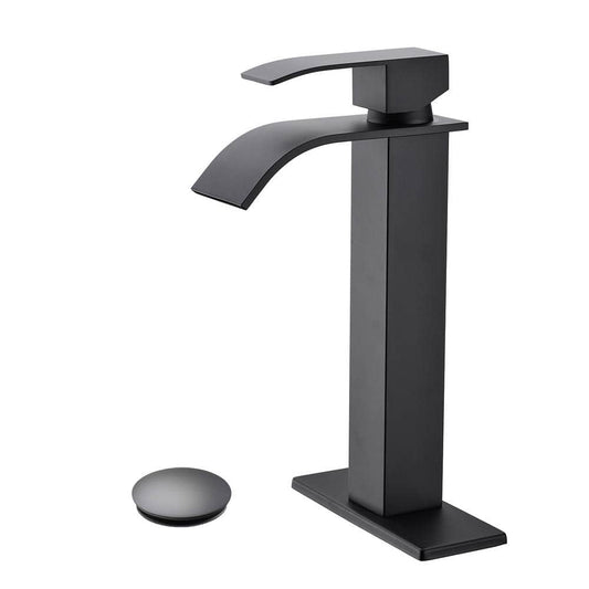  Single Handle Wall Mounted Bathroom Faucet In Matte Black With Pop-Up Drain