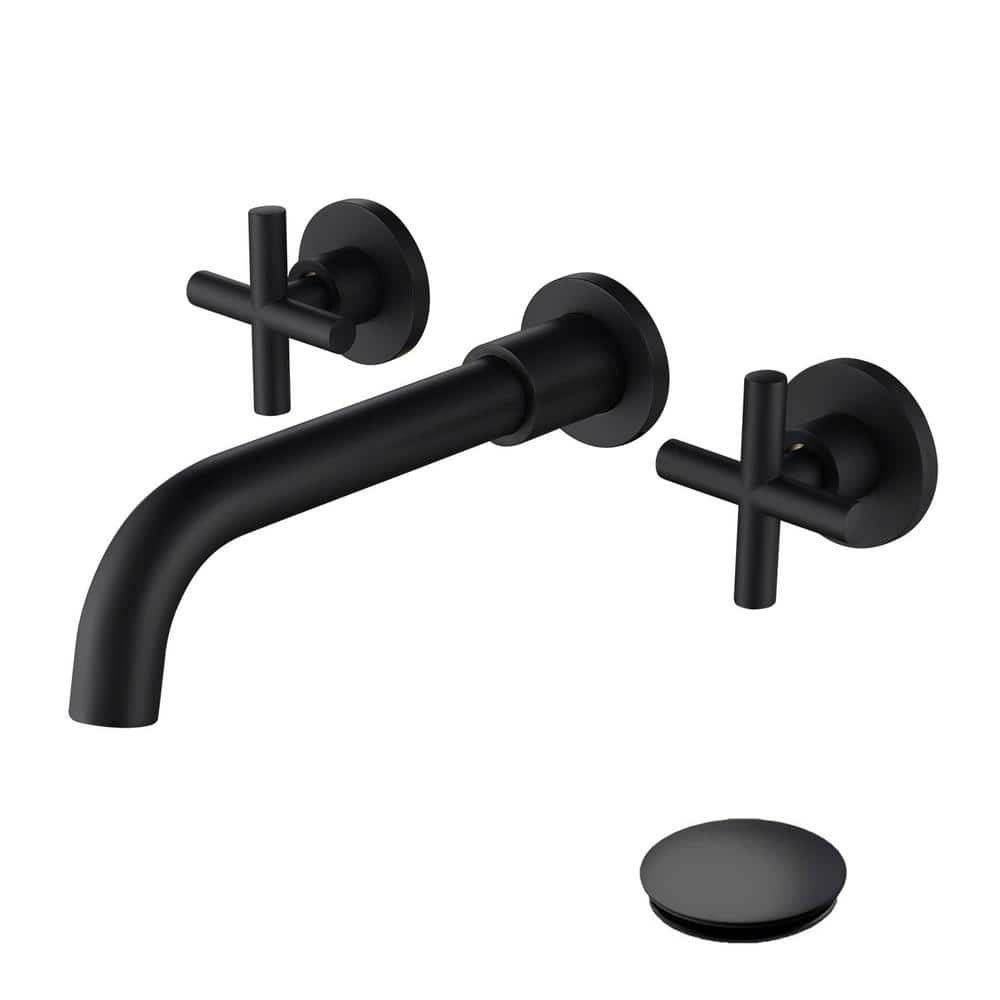  Wall Mounted Bathroom Sink Faucet With Pop-Up Drain (No Overflow)