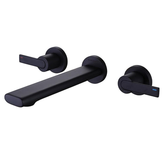  Double-Handle Brass Bathroom Sink Faucet Wall Mount In Matte Black