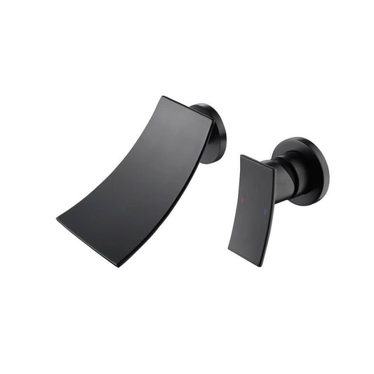  Sleek Waterfall Single Handle Wall Mounted Bathroom Sink Faucet In Matte Black