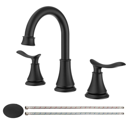 8 In. Widespread 2-Handle Bathroom Sink Faucet Bathroom Faucet With 360-Degree Swivel Spout Black