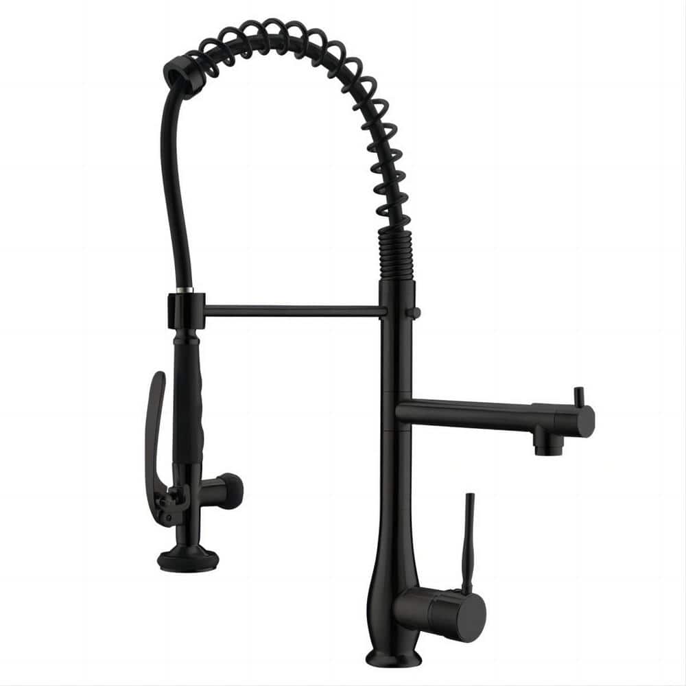  Double Handle Gooseneck Pull Down Sprayer Kitchen Faucet In Matte Black