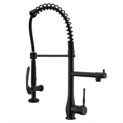  Double Handle Gooseneck Pull Down Sprayer Kitchen Faucet In Matte Black