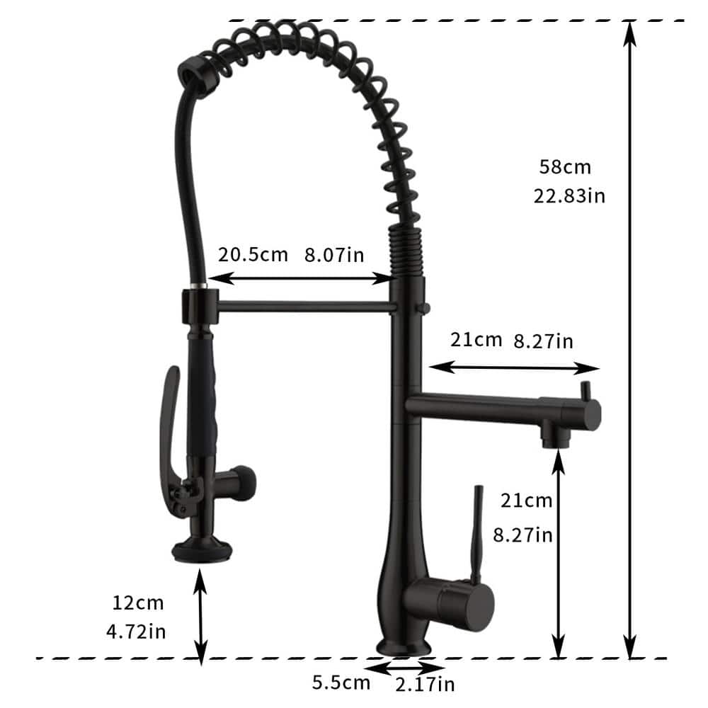  Double Handle Gooseneck Pull Down Sprayer Kitchen Faucet In Matte Black