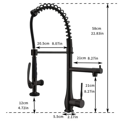  Double Handle Gooseneck Pull Down Sprayer Kitchen Faucet In Matte Black