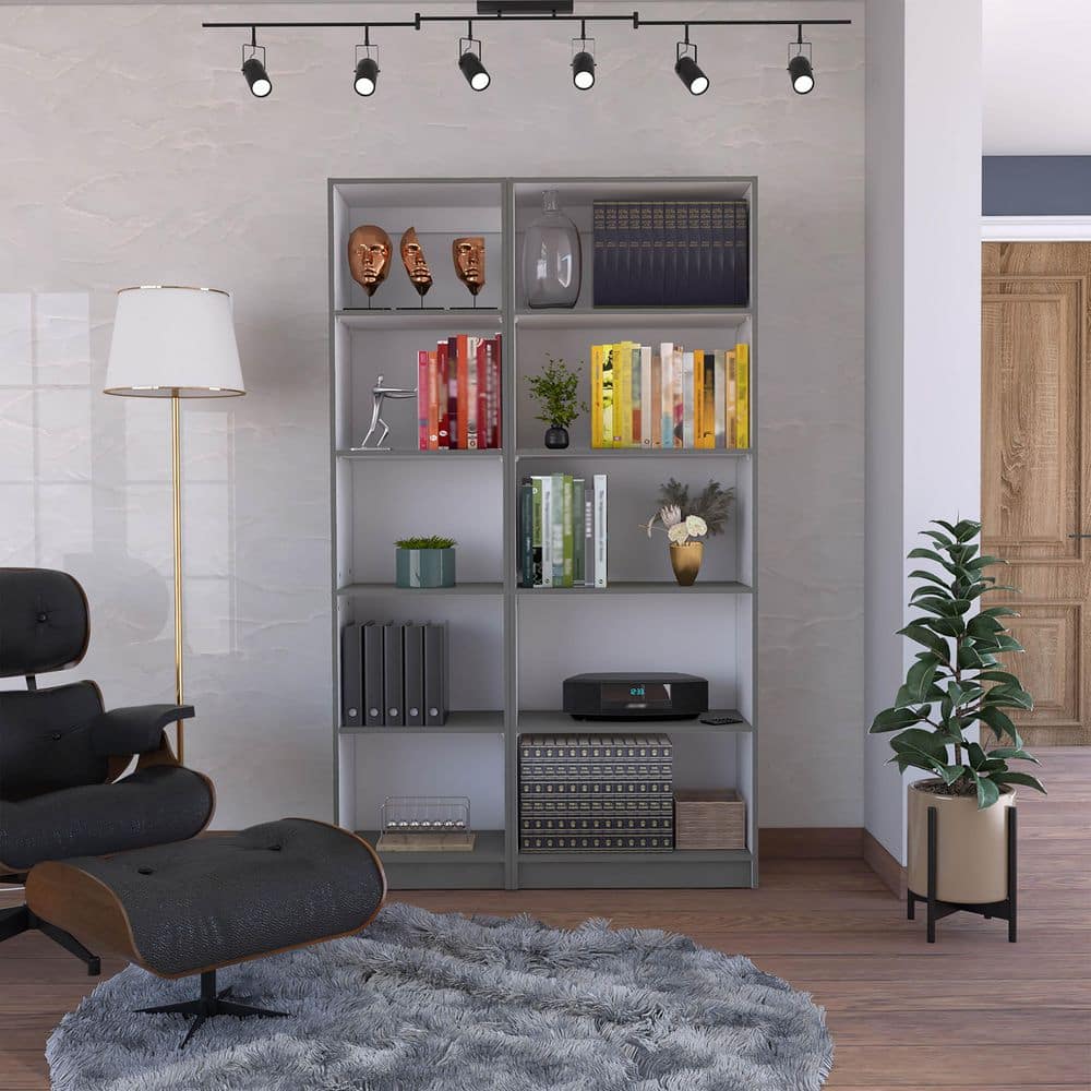  42.40 In. W X 11.70 In. D X 71.10 In. H White Particle Board Freestanding Linen Cabinet With 10 Shelves In Gray / White
