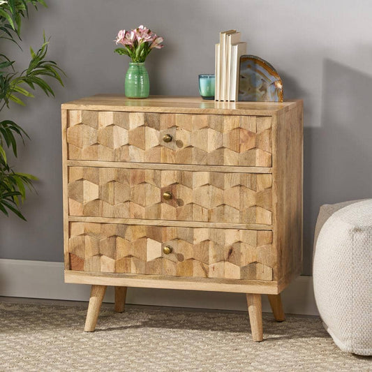  Mid-Century Modern Mango Wood 3 Drawer Chest