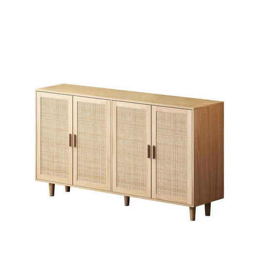  62.20"Elegant And Functional 4-Door Rattan Decorative Storage Cabinet, For Bedroom, Living Room, Office, In Natural