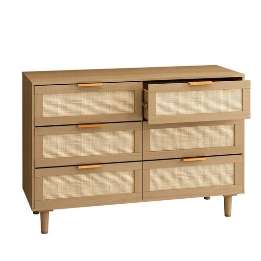  6 Drawers Rattan Dresser Rattan Drawer, Bedroom, Living Room In Oak