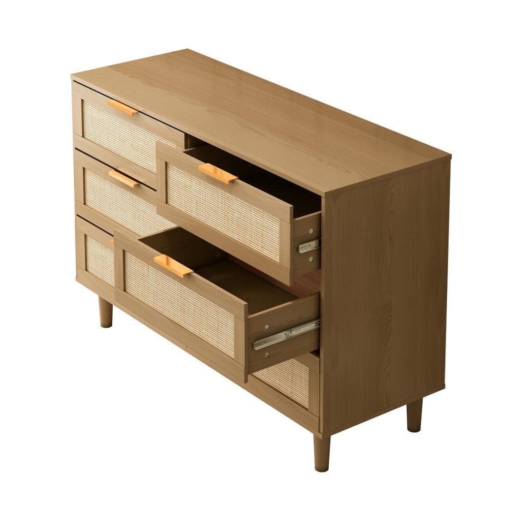  6 Drawers Rattan Dresser Rattan Drawer, Bedroom, Living Room In Oak