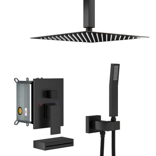  1-Spray 12 In.1.8 GPM Ceiling Mount Dual Shower Head And Handheld Shower Head In Oil-Rubbed Bronze