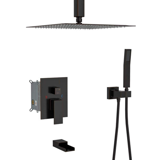  1-spray 16 In. Dual Shower Head Ceiling Mount And Handheld Shower Head 1.8 GPM In Oil-Rubbed Bronze