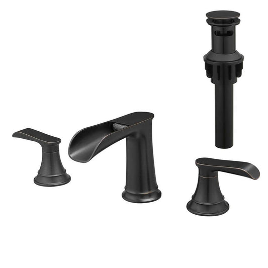 8 In. ORB Widespread Bathroom Sink Faucet With Double Levers, Pop-Up Drain And Hose